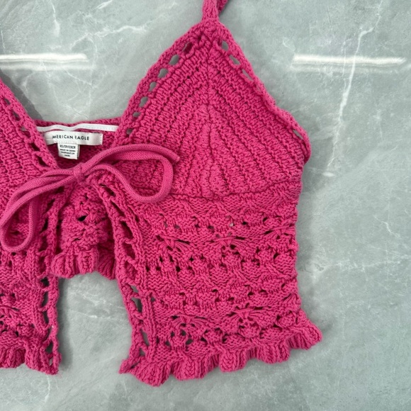 Women’s American Eagle Crochet Tie Front Cami Crop Tank Top Boho Festival XS - Picture 4 of 16